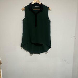 T Tahari Forest Green Sleeveless Blouse with Black Trim
